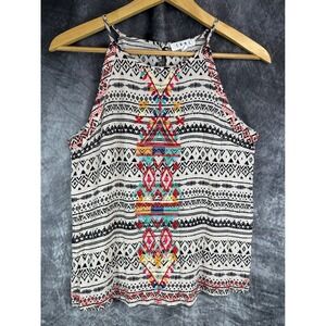 THML Anthropologie Embroidered Sleeveless Top Womens Small Tribal Geometric